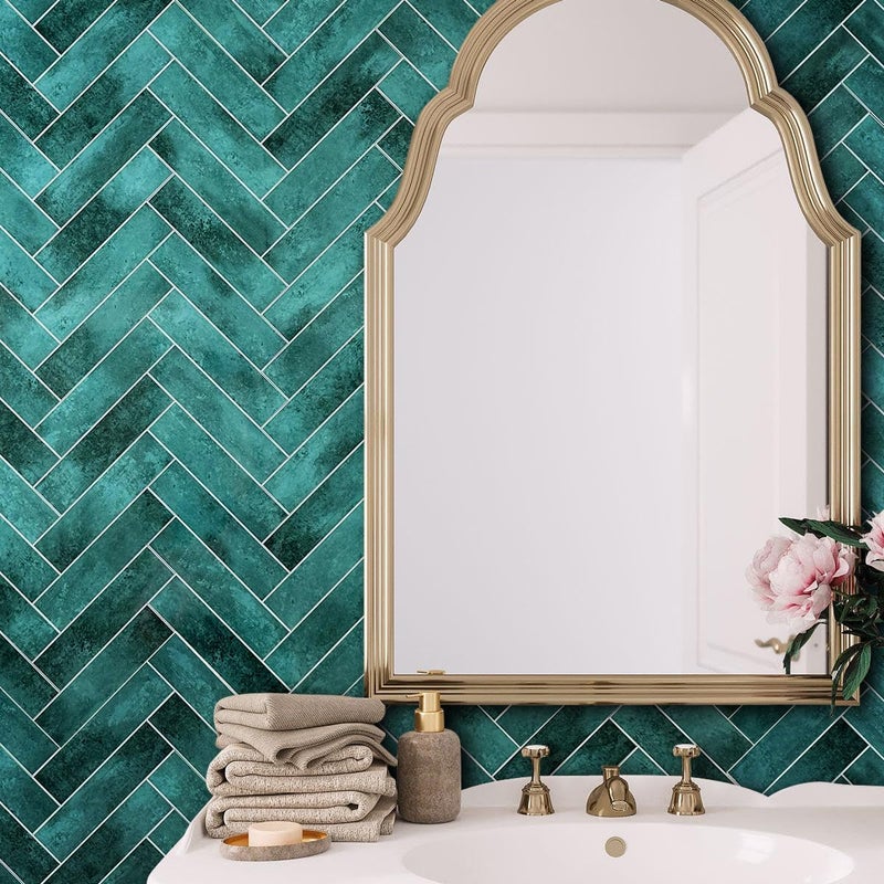 Decopus Luxury Peel and Stick Subway Tile Backsplash (Brick Tile) for for Kitchen, Bathroom, Accent Wall - Luxury Tile for Remodelling, Hard as Stone (Emerald Illusion, 2.5"x 10" Sample) - Image 1